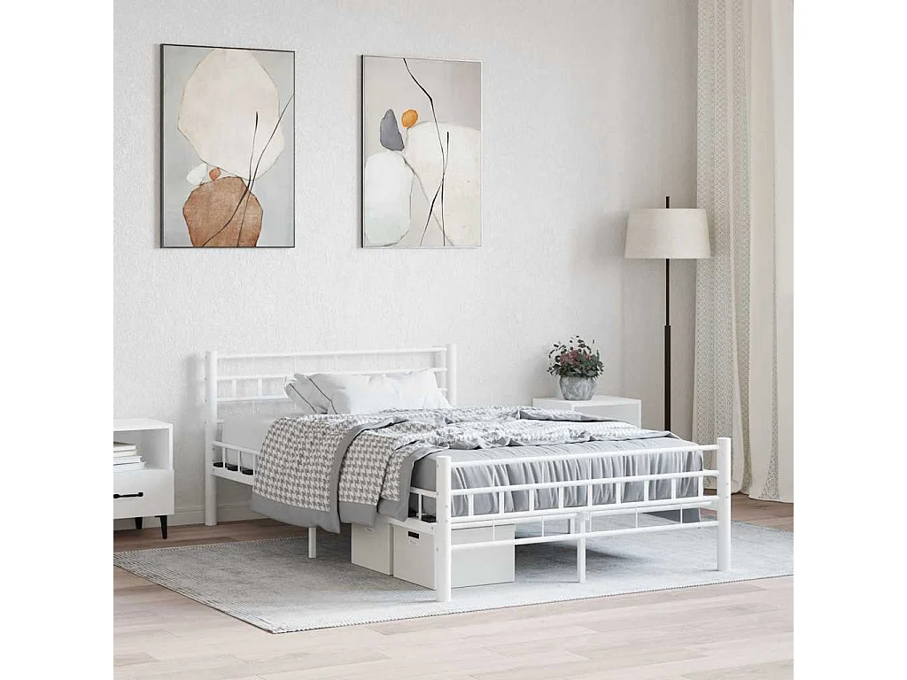 Cadre de lit sans matelas blanc métal 140x200 cm