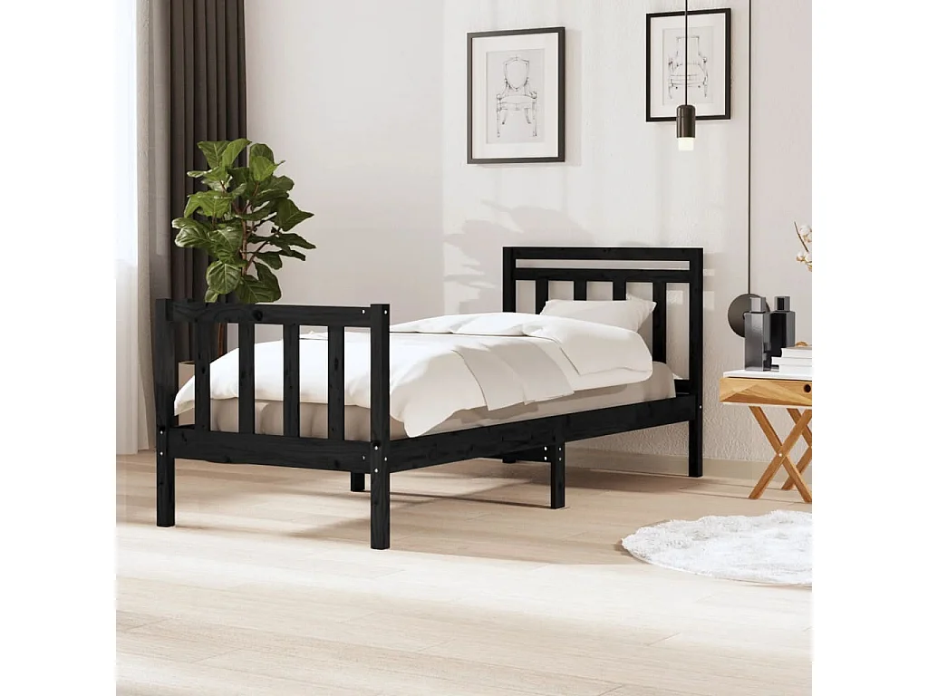 Estrutura de cama 100x200 cm madeira maciça preto