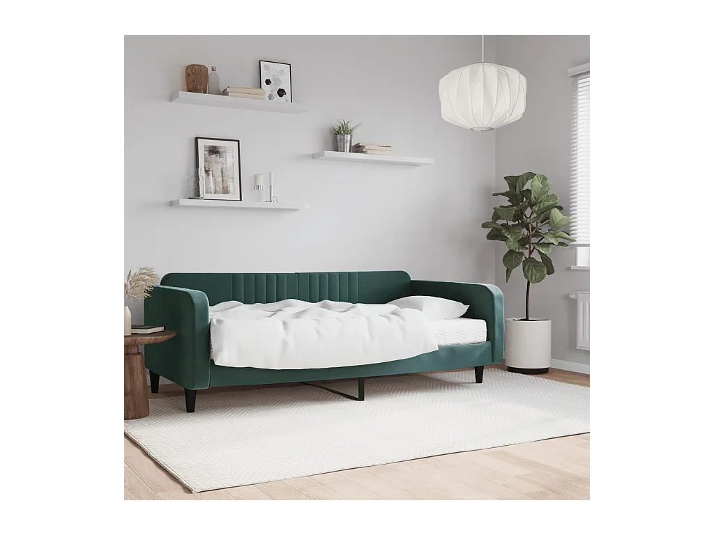 Lit de jour avec matelas vert foncé 100x200 cm velours