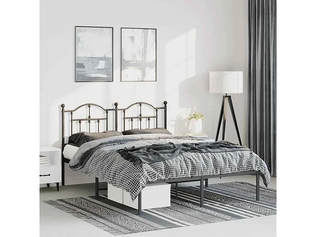 Bedframe met hoofdbord metaal zwart 135x190 cm