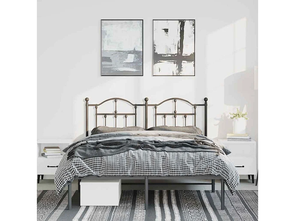 Bedframe met hoofdbord metaal zwart 135x190 cm
