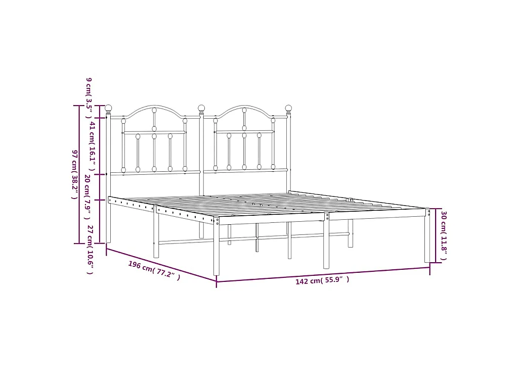 Cadre de lit métal sans matelas avec tête de lit noir 135x190cm
