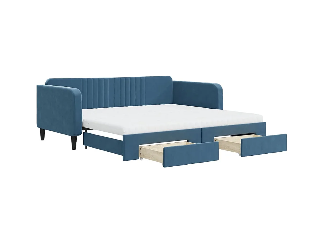 Divano Letto Estraibile con Cassetti Blu 100x200 cm in Velluto