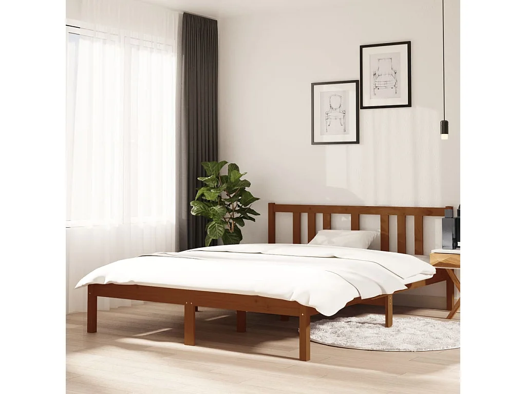 Cadre de lit sans matelas marron miel bois massif 140x190 cm