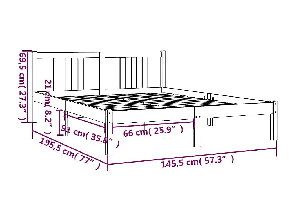 Cadre de lit sans matelas marron miel bois massif 140x190 cm