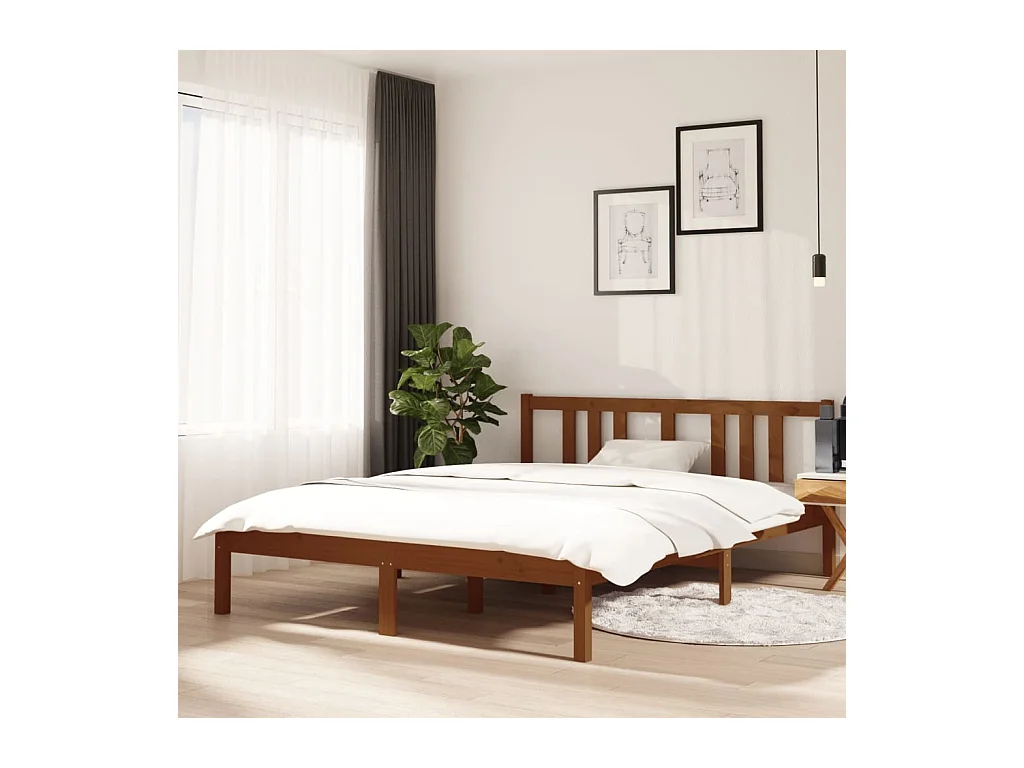 Cadre de lit sans matelas marron miel bois massif 140x190 cm