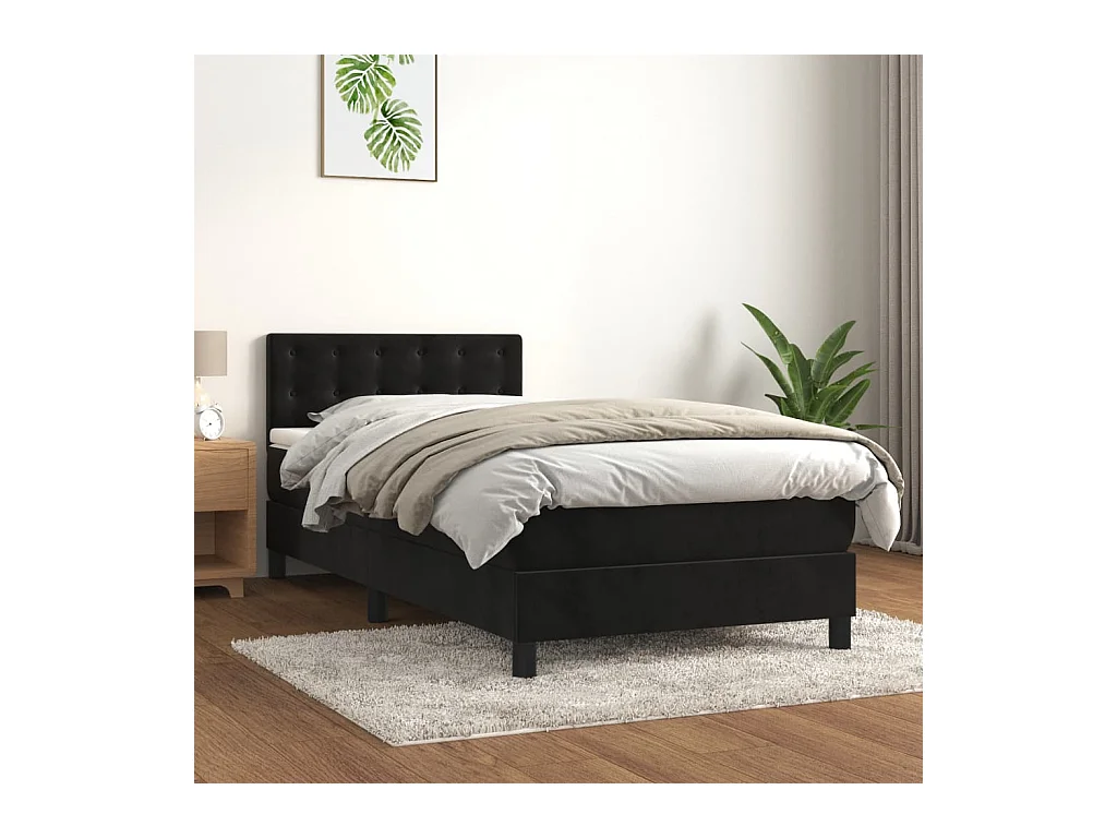 Sommier à lattes de lit avec matelas Noir 100x200 cm Velours
