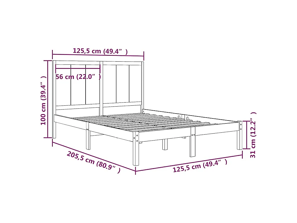 Cama sem colchão 120x200 cm madeira de pinho maciça