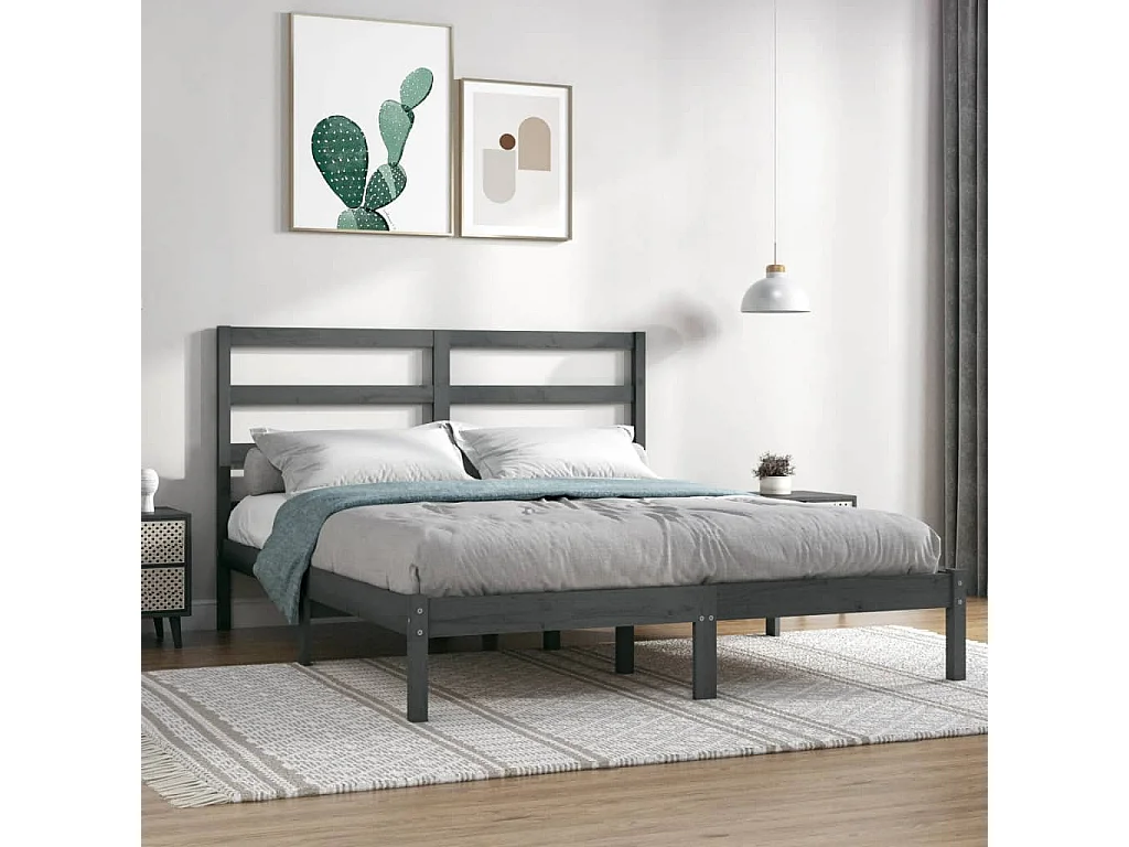 Cadre de lit sans matelas gris 150x200 cm bois massif