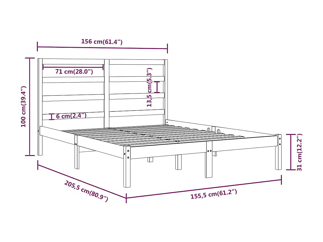 Cadre de lit sans matelas gris 150x200 cm bois massif