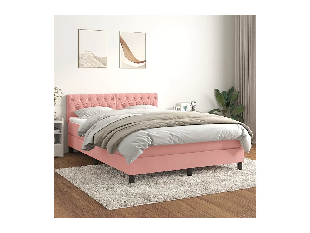 Boxspring met matras fluweel roze 140x190 cm