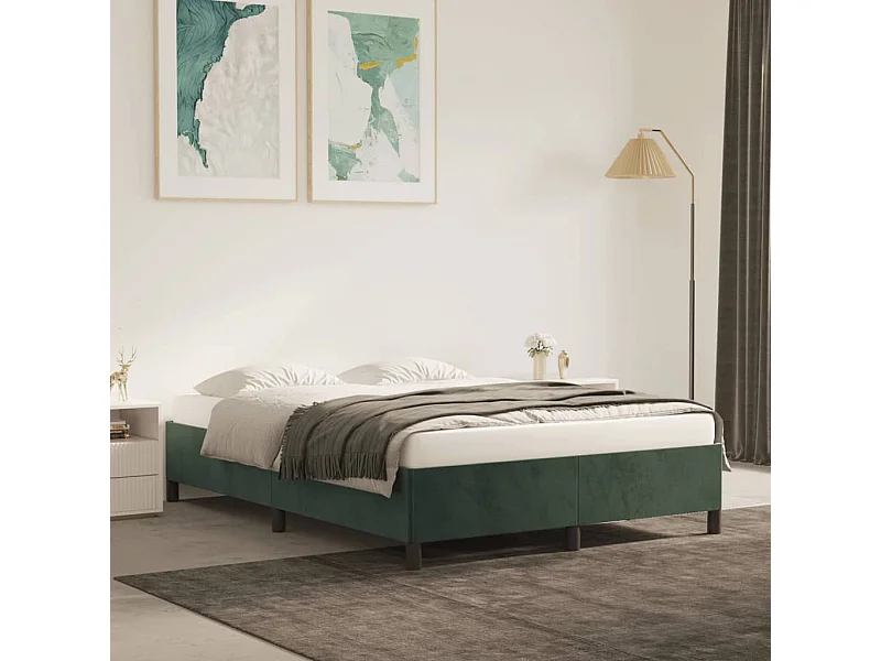 Cadre de lit sans matelas vert foncé 140x190 cm velours