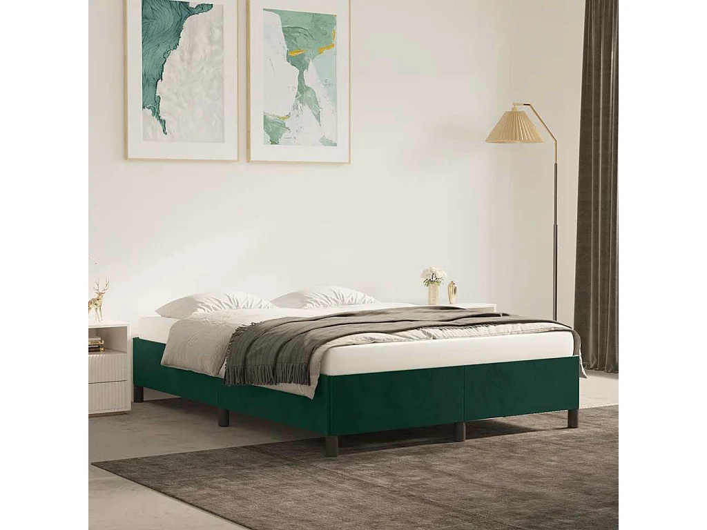 Cadre de lit sans matelas vert foncé 140x190 cm velours