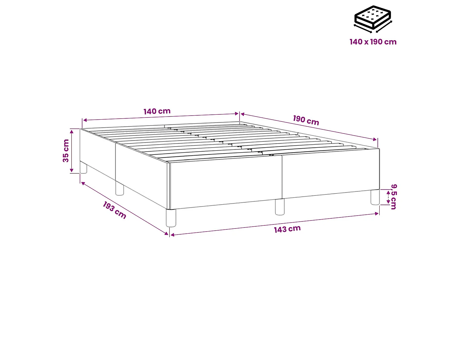 Cadre de lit sans matelas vert foncé 140x190 cm velours