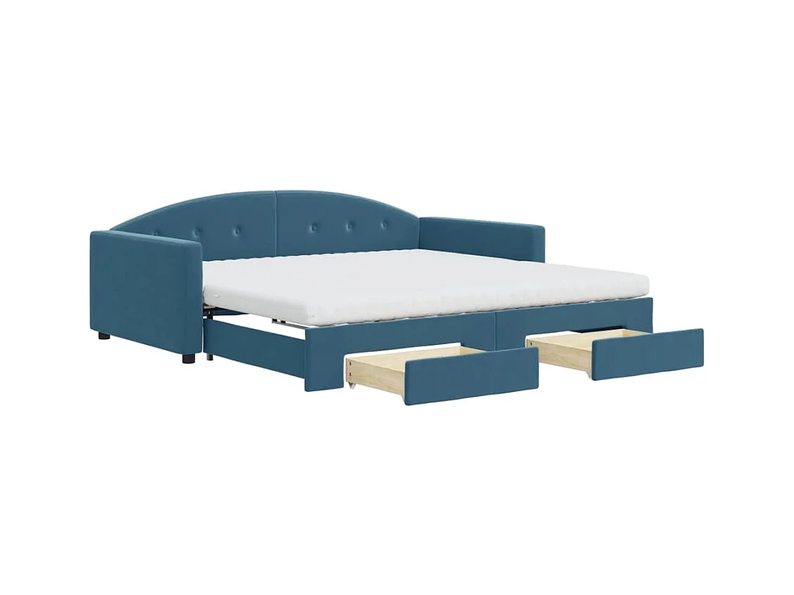 Divano Letto Estraibile con Cassetti Blu 100x200 cm in Velluto