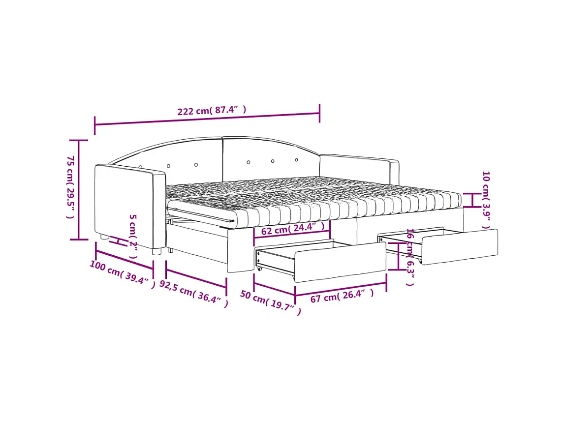 Slaapbank met onderschuifbed en lades 90x200 cm fluweel geel