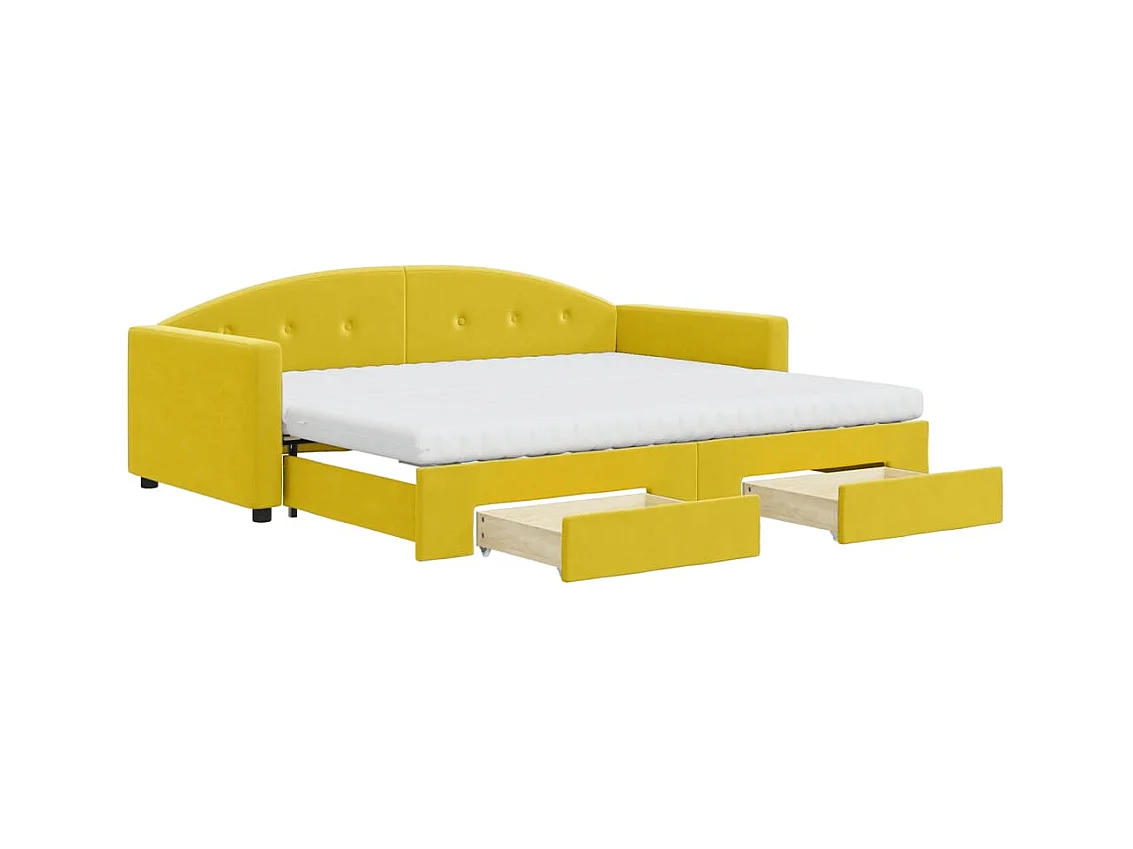 Divano Letto Estraibile con Cassetti Giallo 90x200cm in Velluto