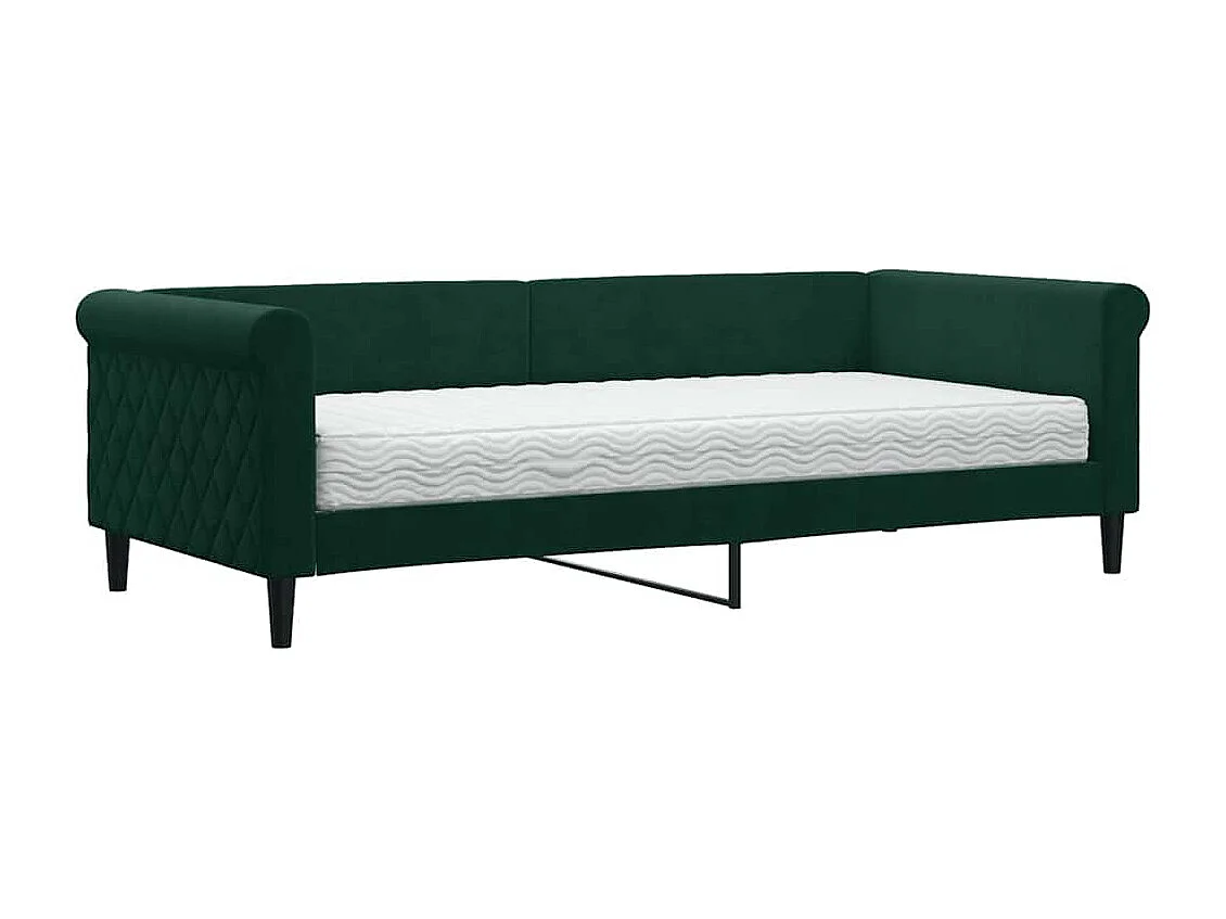 Sofá cama con colchón terciopelo verde oscuro 90x200 cm