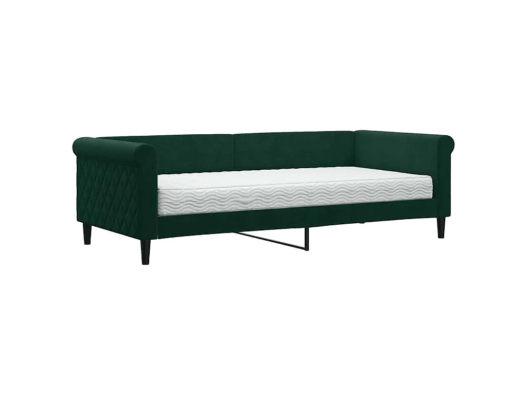 Lit de jour avec matelas vert foncé 90x200 cm velours