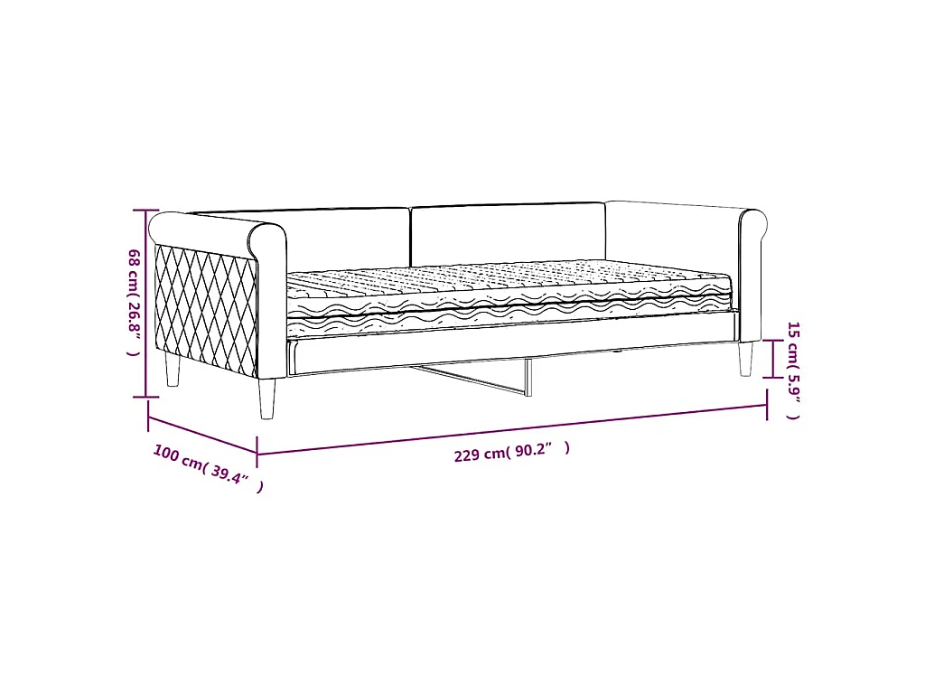 Lit de jour avec matelas vert foncé 90x200 cm velours
