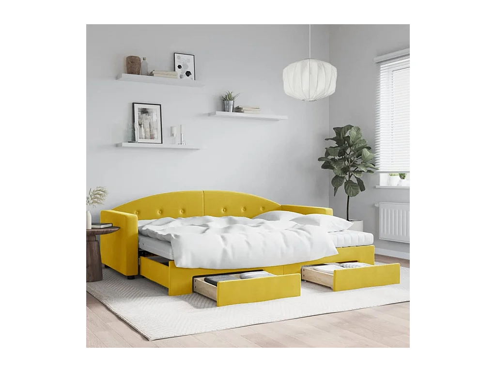Slaapbank met onderschuifbed en lades 80x200 cm fluweel geel