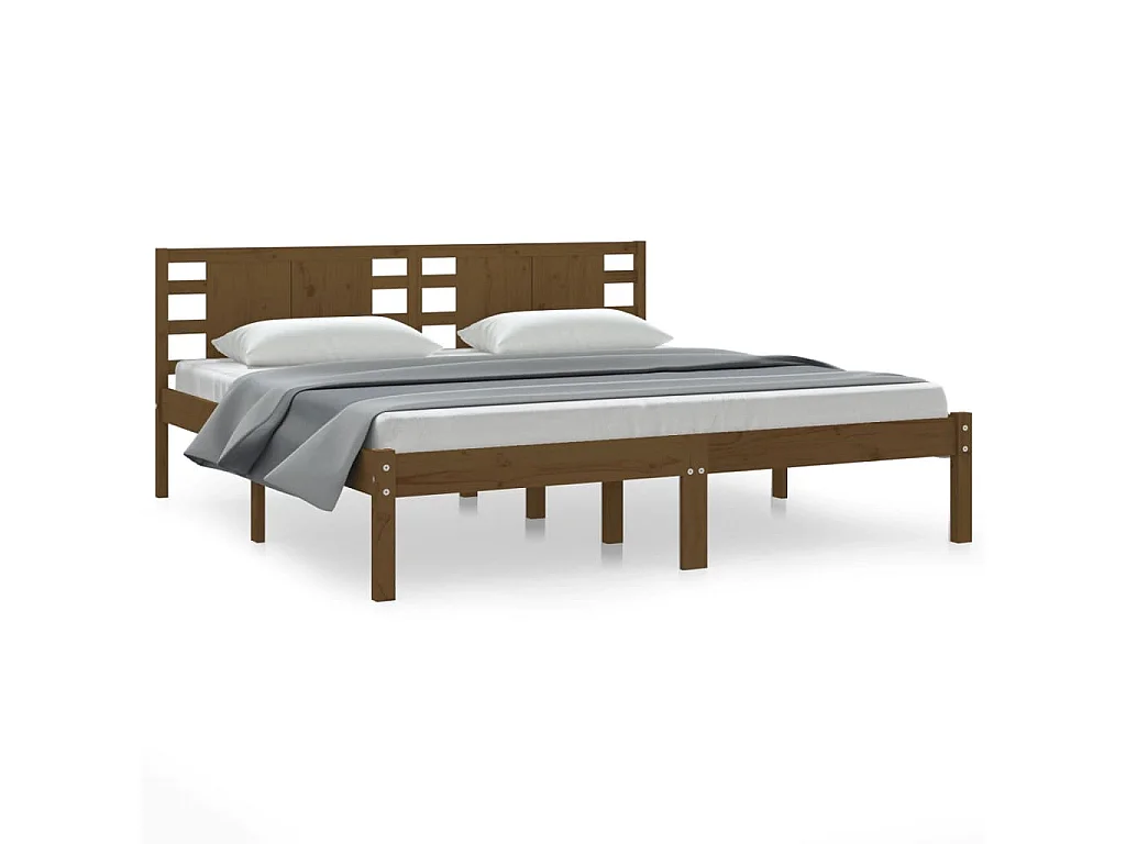 Cadre de lit sans matelas marron miel 200x200cm bois pin massif