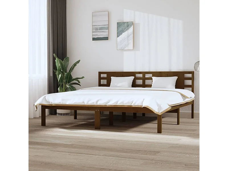 Cadre de lit sans matelas marron miel 200x200cm bois pin massif