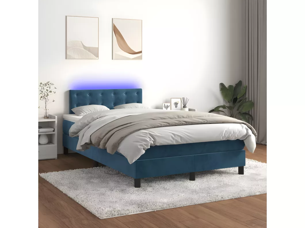 Kauf Unique Boxspringbett mit Matratze & LED Dunkelblau 120x200 cm Samt