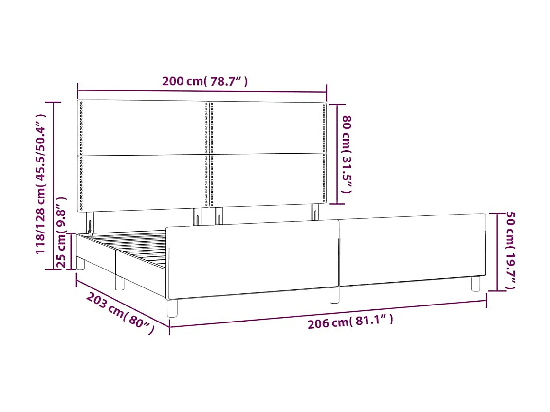 Cadre de lit sans matelas bleu foncé 200x200 cm velours