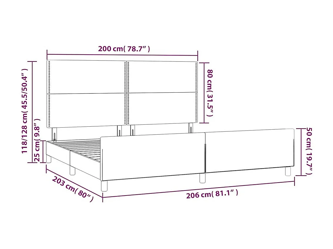 Cadre de lit sans matelas bleu foncé 200x200 cm velours