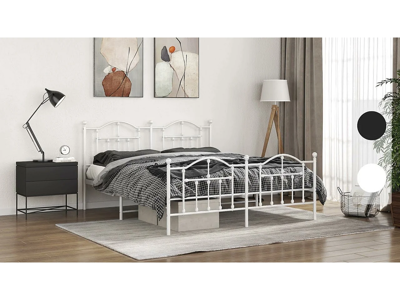 Cadre de lit métal sans matelas et pied de lit blanc 150x200 cm