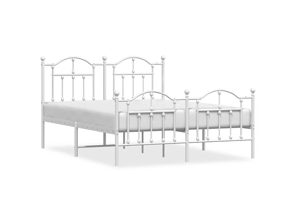 Cadre de lit métal sans matelas et pied de lit blanc 150x200 cm