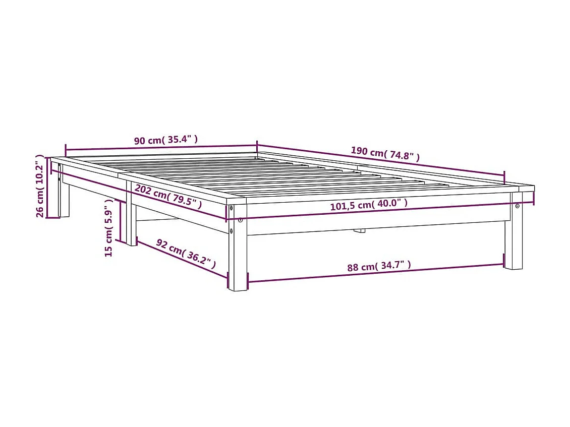 Bedframe massief grenenhout zwart 90x190 cm