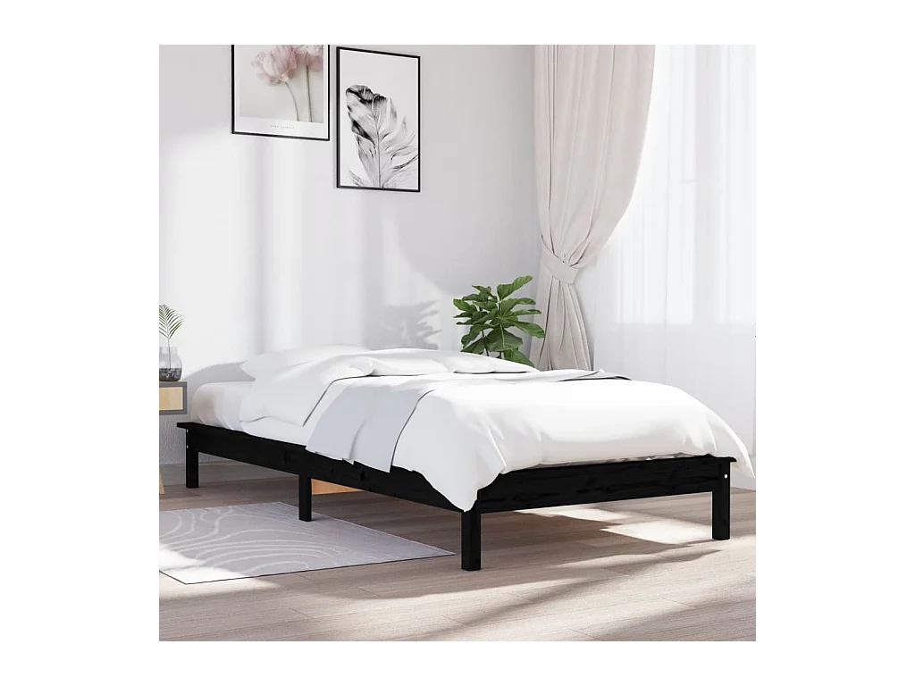 Cadre de lit sans matelas noir bois massif