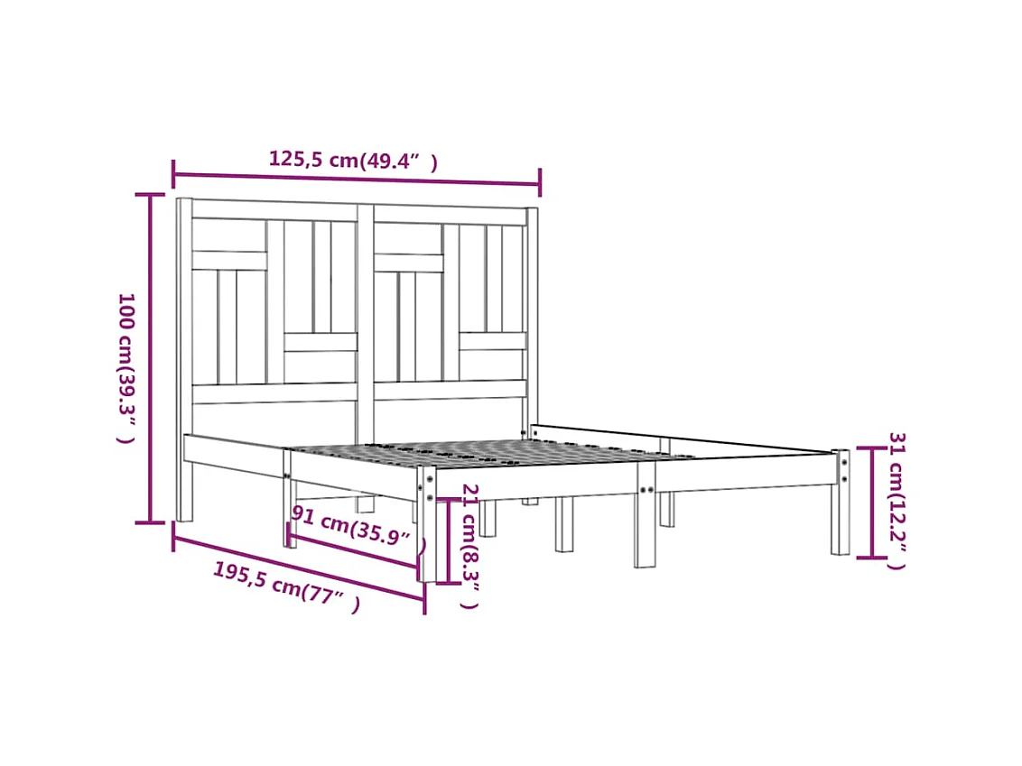 Bedframe massief hout 120x190 cm