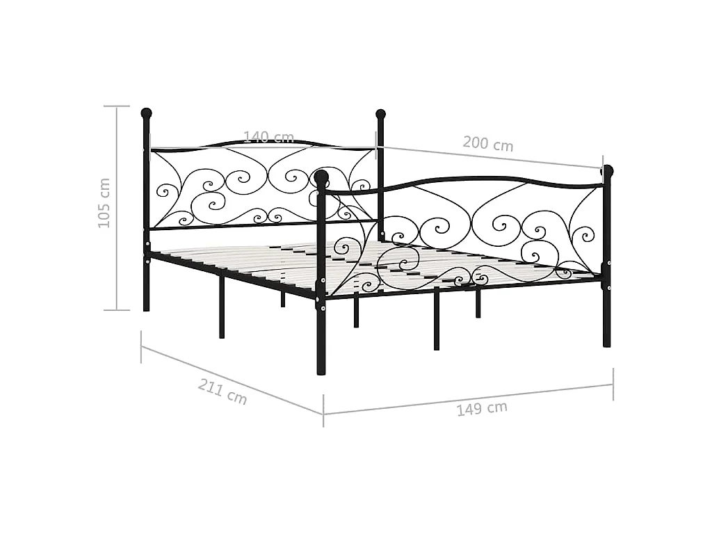 Estructura de cama con somier metal negro 140x200 cm