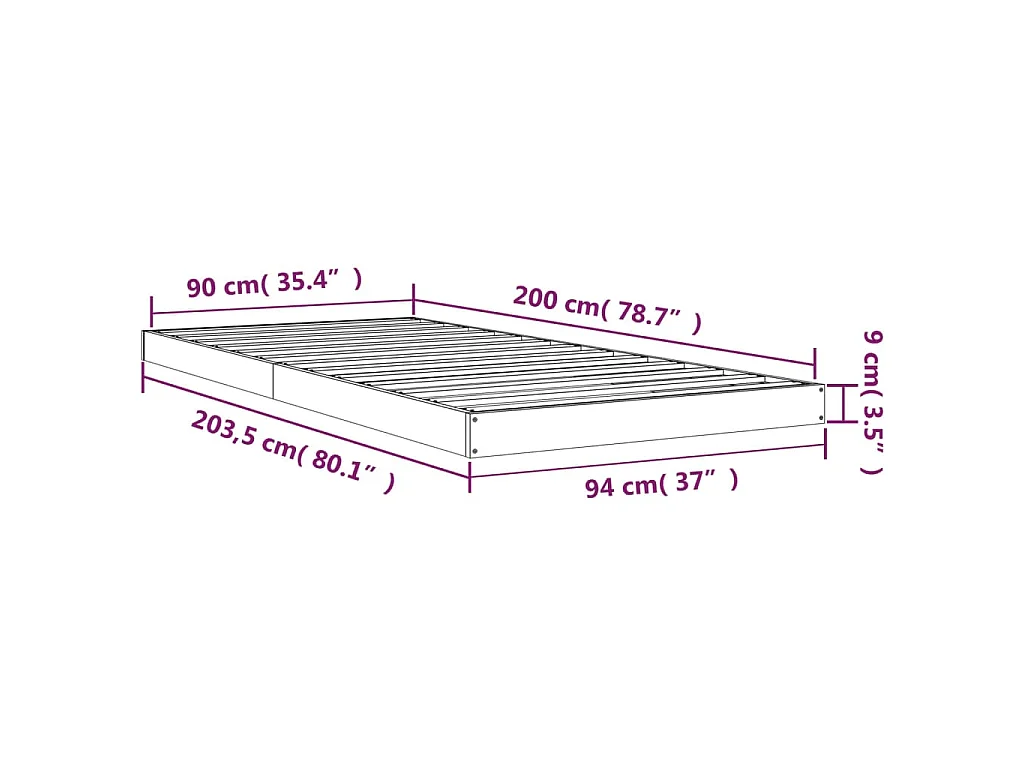 Bedframe massief grenenhout wit 90x200 cm