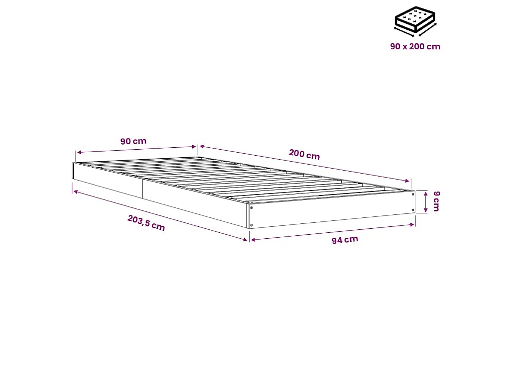 Cadre de lit sans matelas blanc 90x200 cm bois de pin massif