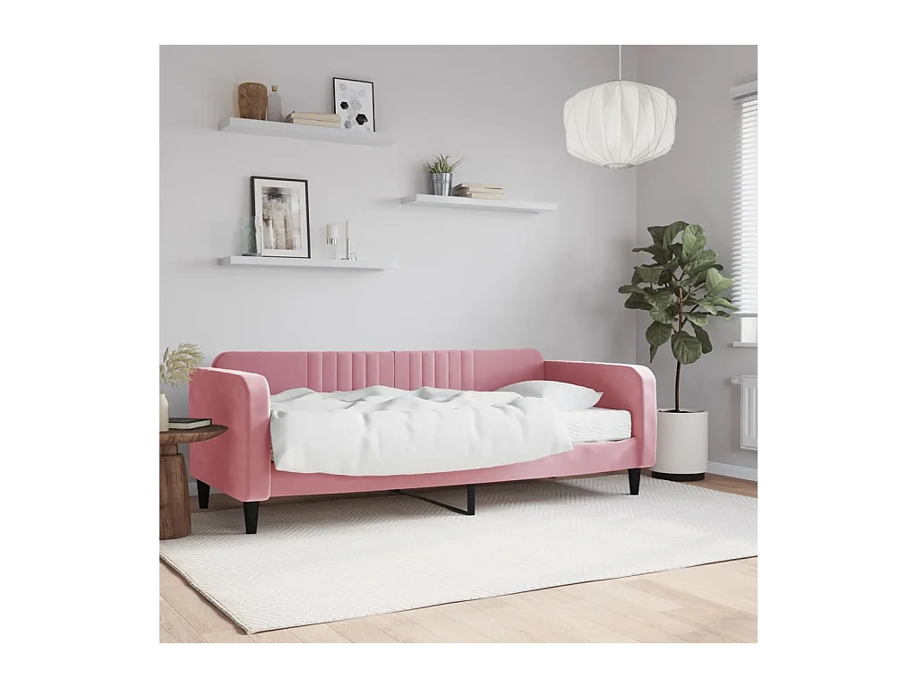 Lit de jour avec matelas rose 90x200 cm velours
