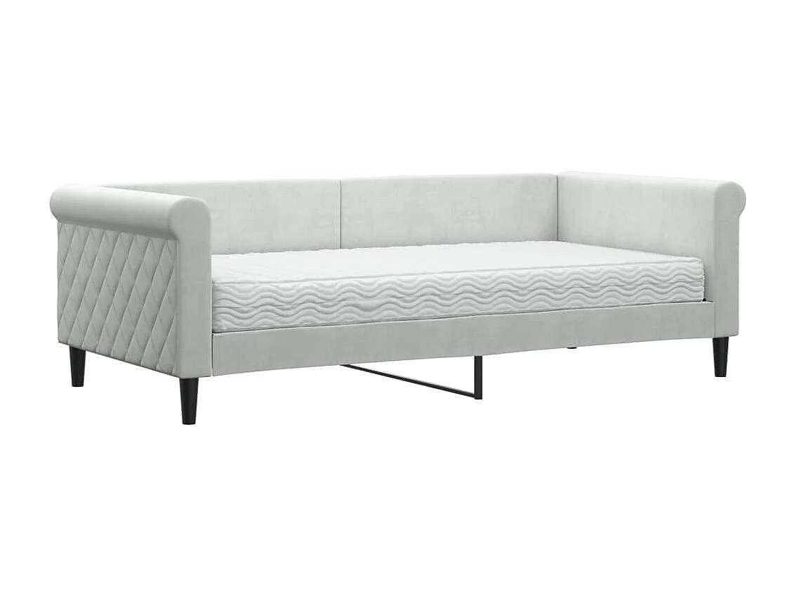 Divano Letto con Materasso Grigio Chiaro 90x190 cm in Velluto