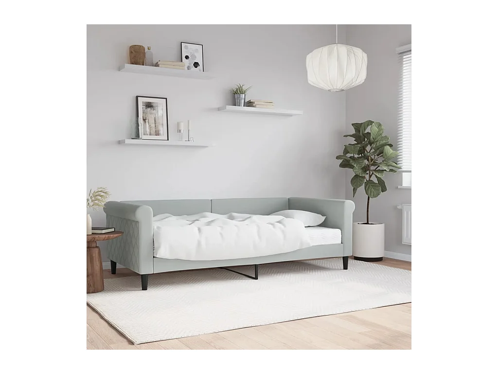 Divano Letto con Materasso Grigio Chiaro 90x190 cm in Velluto