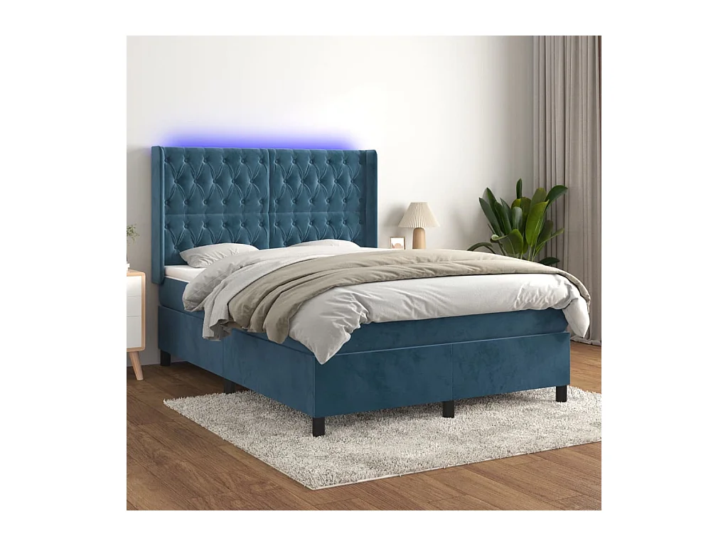 Sommier à lattes de lit matelas et LED Bleu foncé 140x200 cm