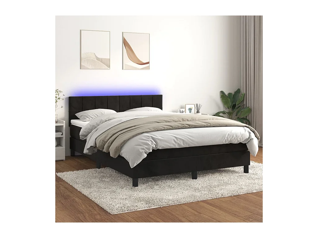 Sommier à lattes de lit avec matelas et LED Noir 140x190 cm