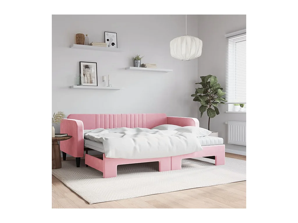 Divano Letto Estraibile con Materassi Rosa 90x200 cm Velluto
