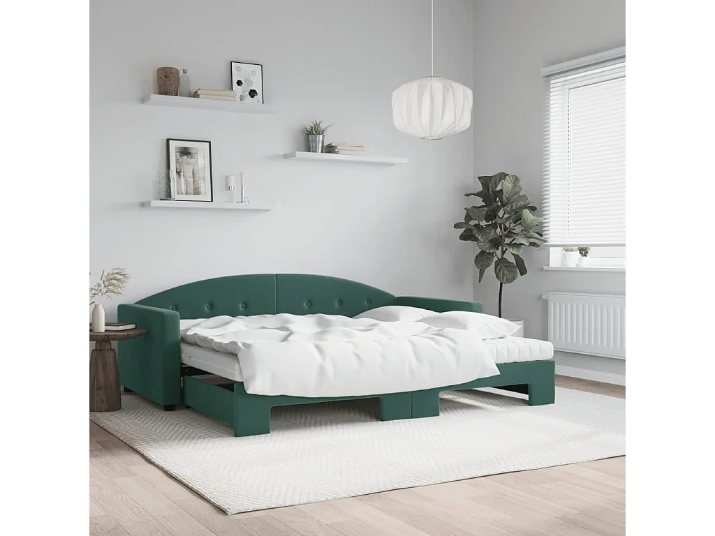 Divano Letto Estraibile Materassi Verde Scuro 90x200 Velluto