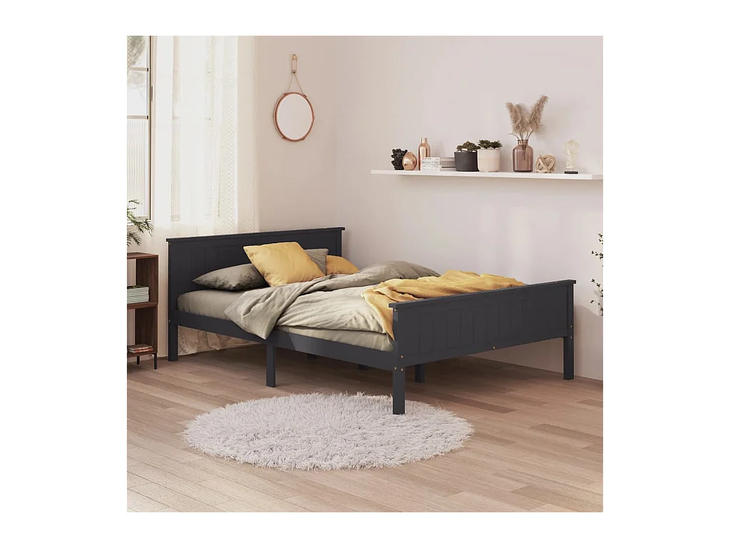 Cadre de lit sans matelas bois massif de pin gris 140x200 cm