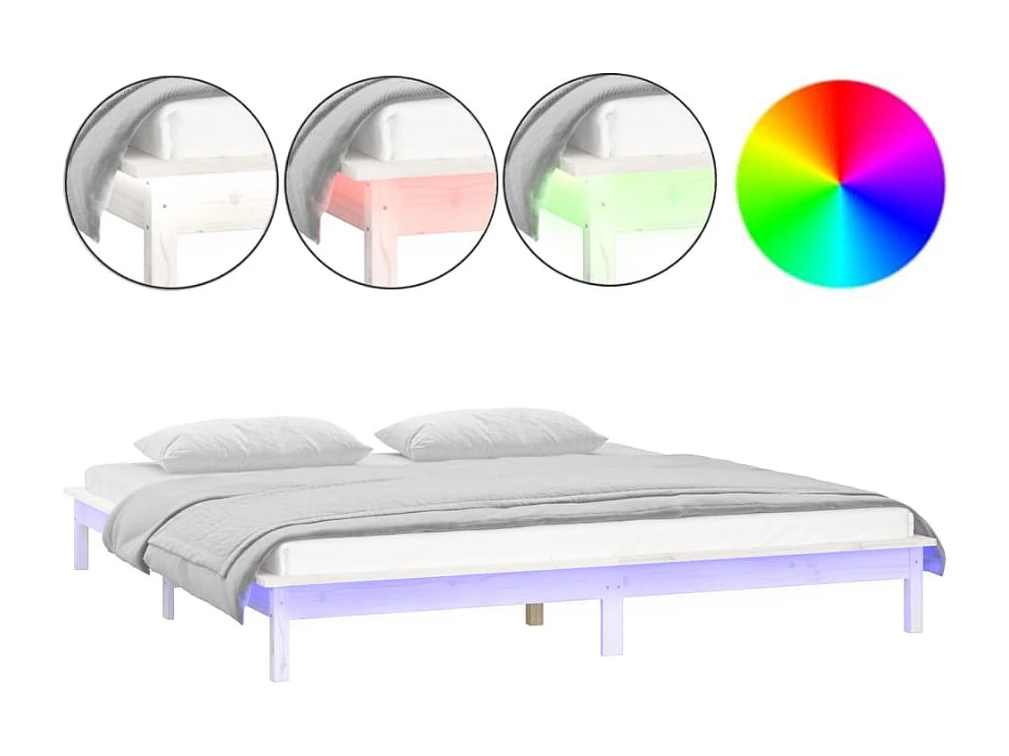 Cadre de lit à LED sans matelas blanc 200x200 cm bois massif