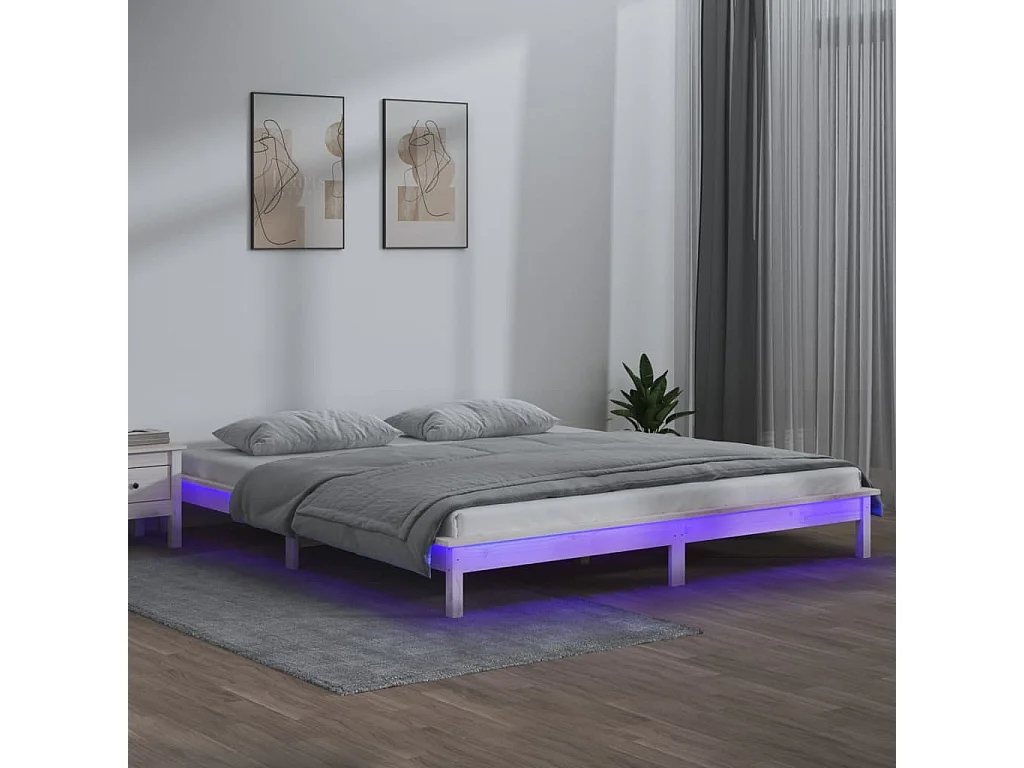 Cadre de lit à LED sans matelas blanc 200x200 cm bois massif