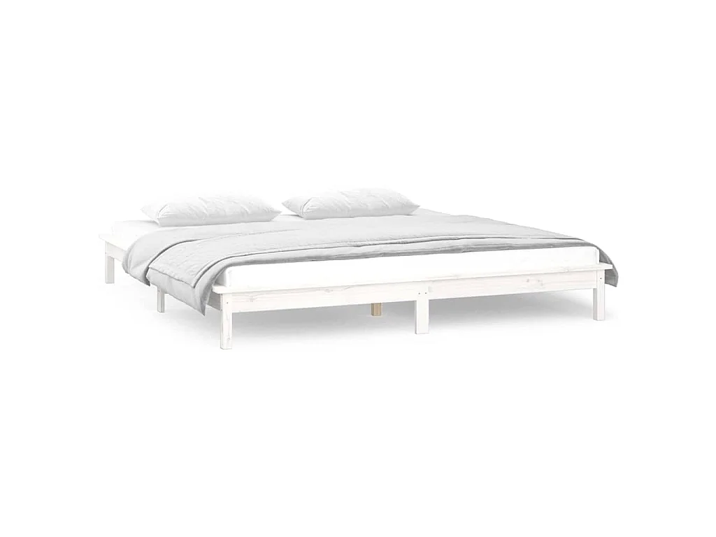 Cadre de lit à LED sans matelas blanc 200x200 cm bois massif