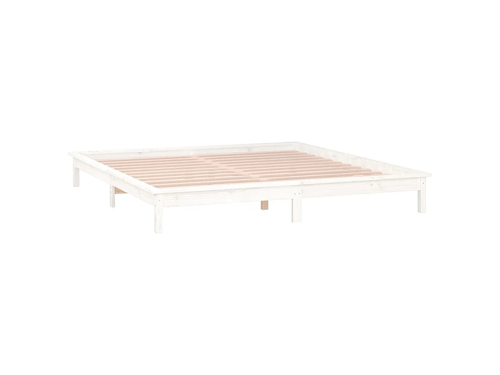 Cadre de lit à LED sans matelas blanc 200x200 cm bois massif